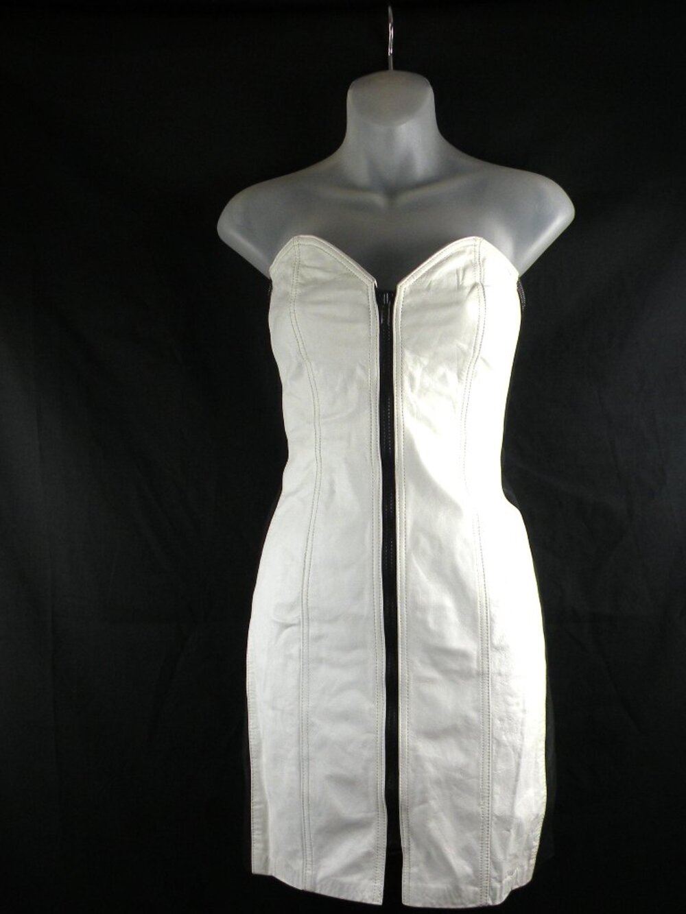 VTG 1980s Winlit Blk/White Strapless Leather Dress Winlit Size 5/8 (Fits XS-S))
